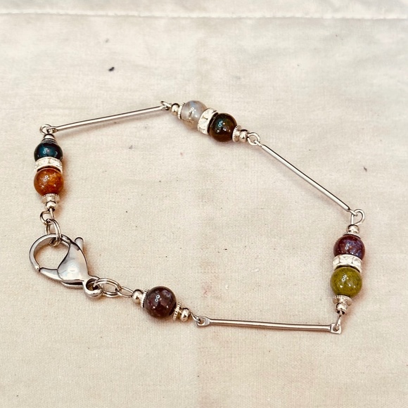 Stainless Steel & Indian Agate Beads Multicolor Handmade - Picture 1 of 12